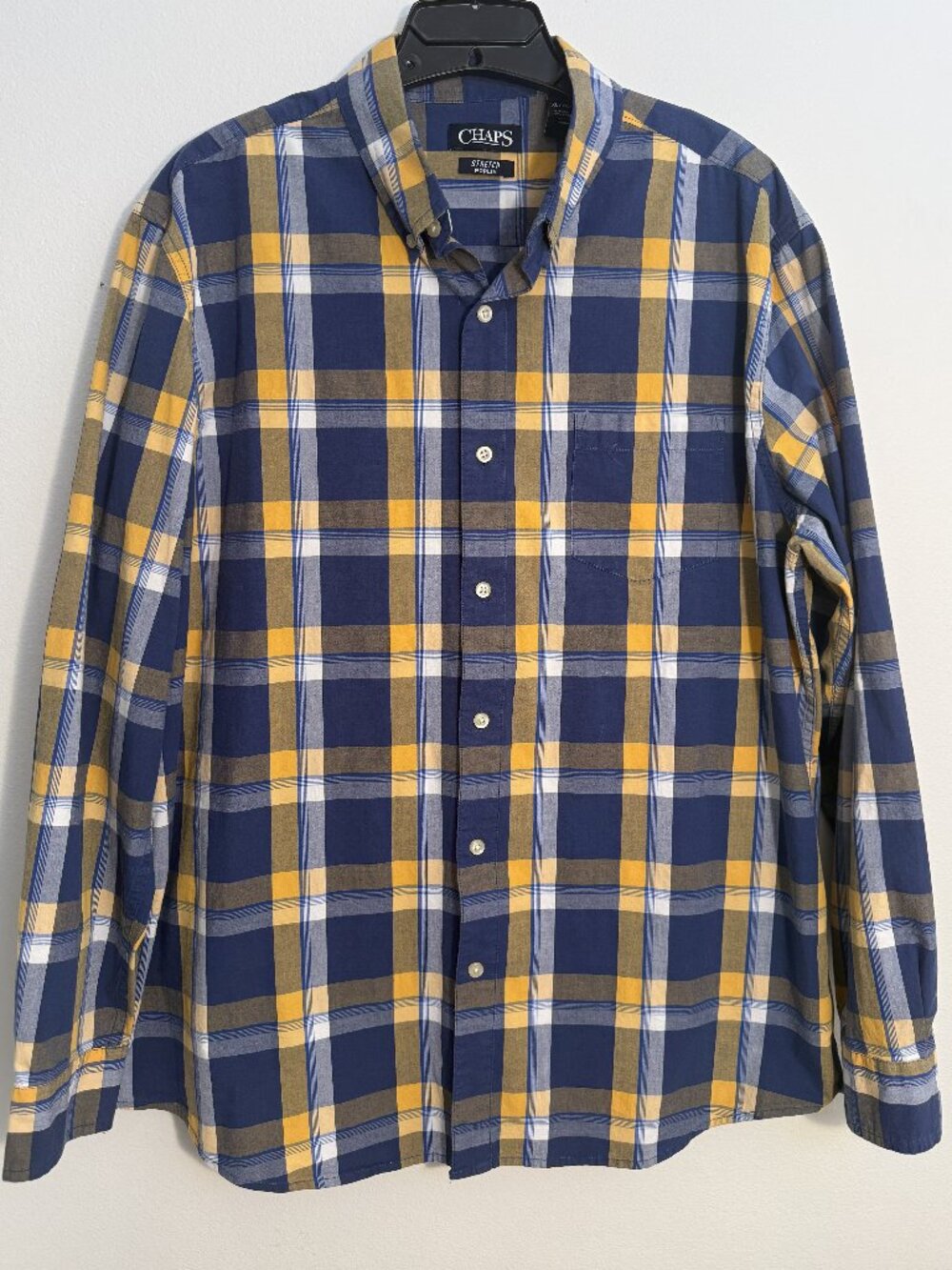 Chaps Ralph Lauren Mens XL Plaid Button-Down Shirt Long Sleeve Stretch Poplin